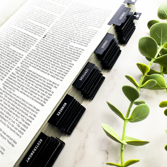 Carbon Black Matte Bible Tabs | Minimalist Bible Indexing Set
