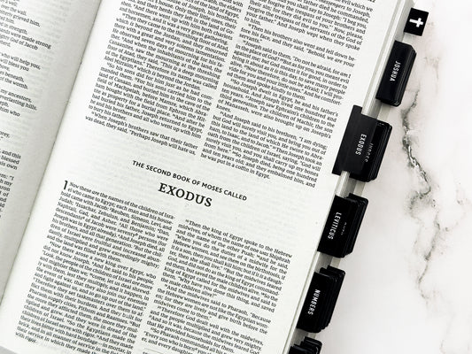 Matte black bible tabs minimalist style for men and women distraction free